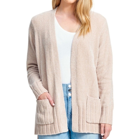 Seven7 Taupe Chenille Long Sleeve Open Front Cardigan Sweater Size Women's Small - Picture 1 of 11